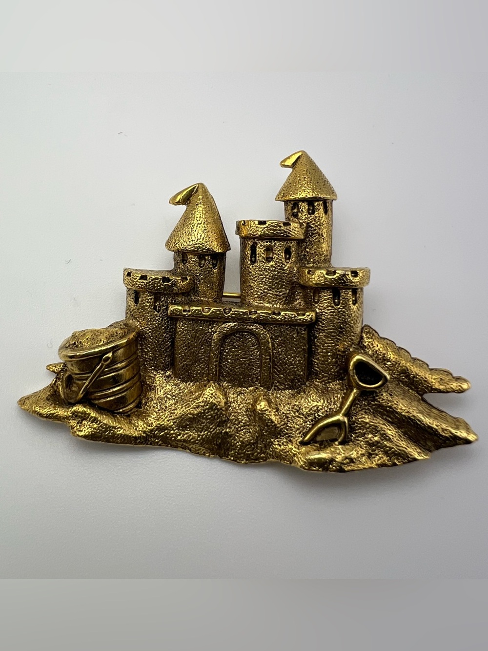 Sand Castle Pin/Brooch - Designer AJC gold tone - sandcastle, pail, shovel